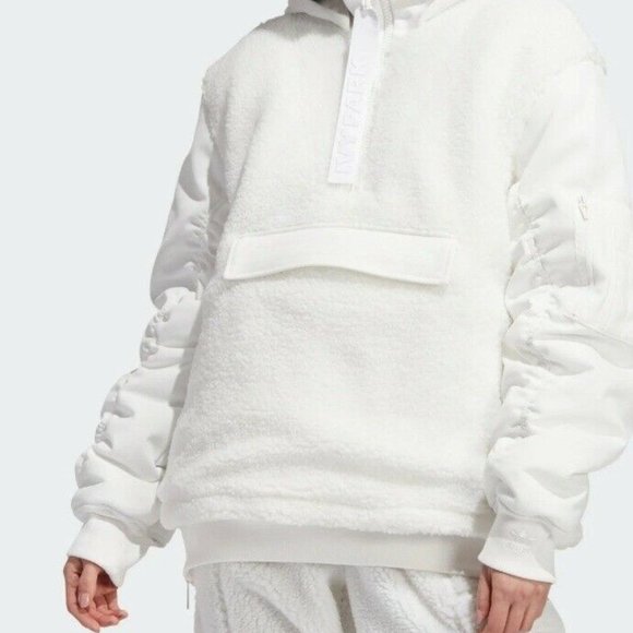 Adidas IVY PARK  Unisex White 1/2 Zip Quilted Sherpa Jacket FREE SHIPPING H18974 - Picture 5 of 9